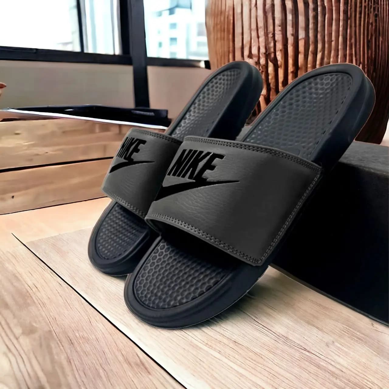 Model 2 || Nike Slides || Color - Full Black with Black logo || Imported