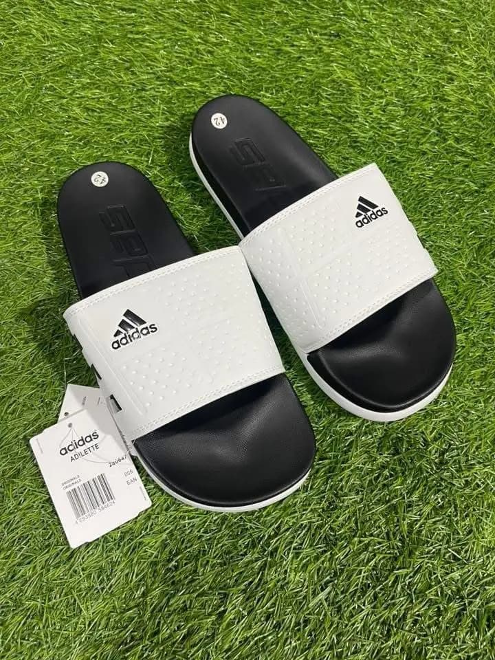 New Model 1 Adidas Slides || Color - White & Black || Imported